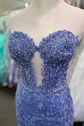 Sweetheart Periwinkle Keyhole Mermaid Semi Formal Prom Dress with Appliques